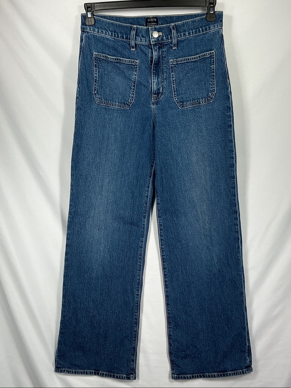 J. Crew Factory Full Length Slim Wide Leg Jeans Blue 27 High Rise Patch Pocket